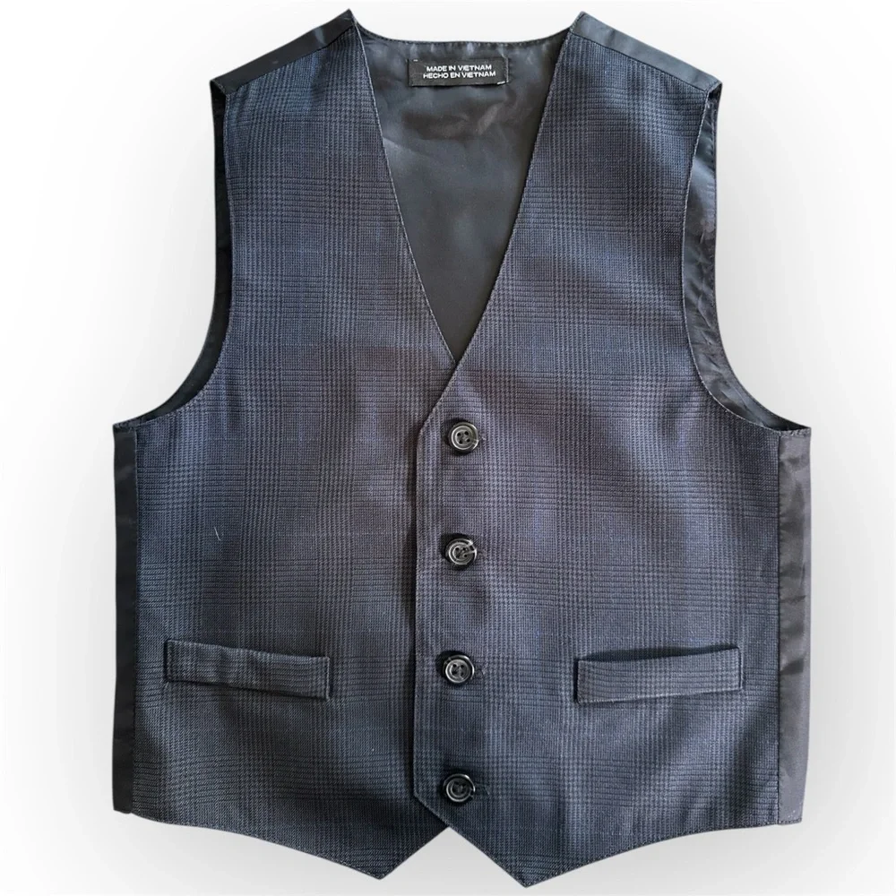 Boys Charcoal Check Dress Vest Formal Button Front (1074)